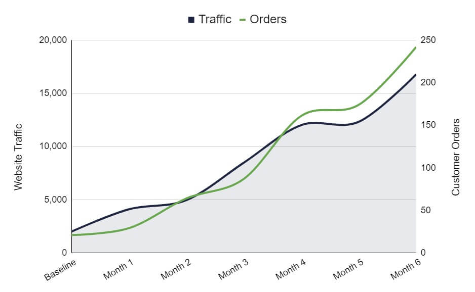 Chart showing order and traffic data for a website