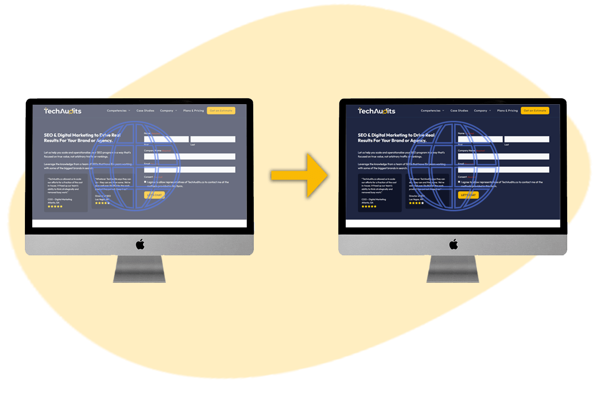 Two computers showing a website migration